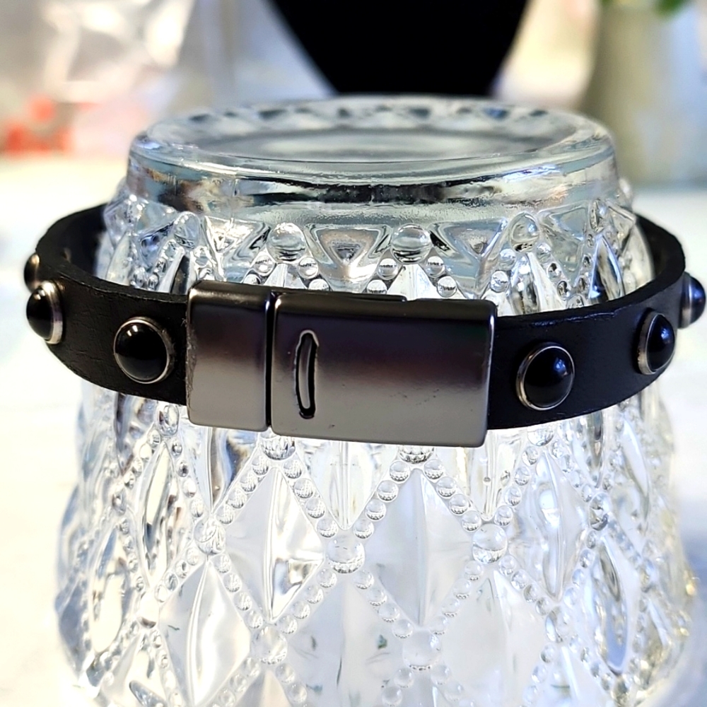 **PRICE DROP**Black Studded Black Genuine Leather Bracelet!